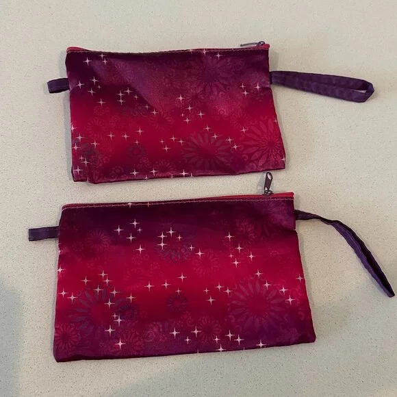 2 Mauve Pink Satin Travel Cosmetic Pouch - Picture 1 of 5